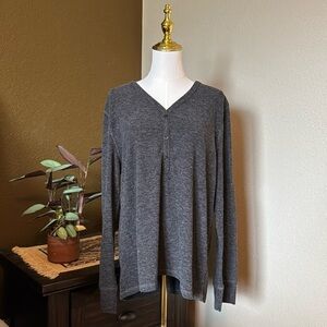 Cotton Bleu Gray Buttoned V-neck sweater